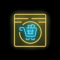 Neon sign showing laundry app with shopping cart inside washing machine vector