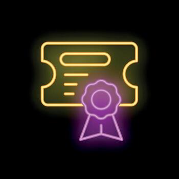 Neon sign of a certificate with a seal representing achievement and recognition vector