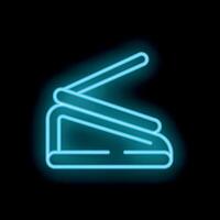 Blue neon sign showing a paper cutter on a black background vector