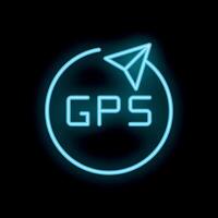 Neon gps navigation icon glowing on black background vector