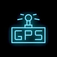Neon gps device icon glowing on black background vector