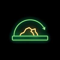 Neon arrow rotating over platform with mountain representing repeatable process vector