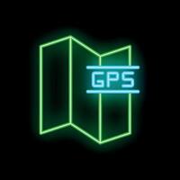 Neon gps icon glowing on dark background vector