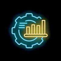 Neon icon of growing bar chart over a cogwheel setting vector