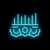 Neon icon of gears working increasing performance with a bar chart vector