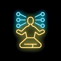 Neon sign of person meditating receiving information data visualization vector