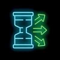 Neon hourglass showing time passing with arrows moving forward vector