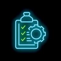 Neon icon of clipboard with check marks representing project management vector