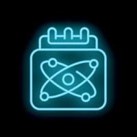 Neon icon of calendar showing atom structure for science day vector