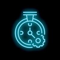 Neon clock is showing five minutes to twelve o'clock with gears vector