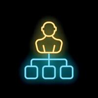 Neon icon of a manager leading a team representing business organization and leadership vector