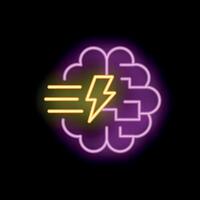 Neon sign representing a brain with a flash inside symbolizing brainstorming vector