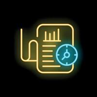 Neon sign showing clock measuring document processing time vector