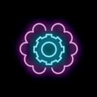Neon brain processing information with gear symbol inside vector