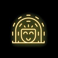 Neon sign representing a happy face with a yellow glow effect vector