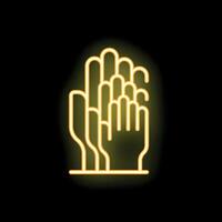 Neon sign of multiple hands raised up voting concept vector