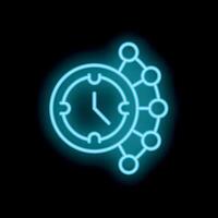 Neon clock showing time management with network connection icon vector