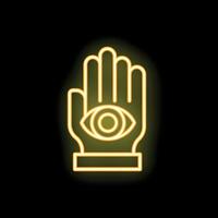 Neon sign showing open hand with eye in the palm vector