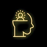 Neon icon of human head with glowing lightbulb representing ideas vector