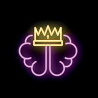 Neon sign of brain wearing crown representing smart solutions vector