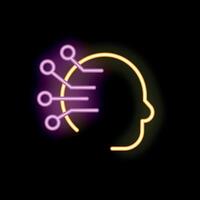 Neon artificial intelligence processing data with electronic circuit board lines vector