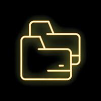 Neon yellow folders icon glowing on black background vector