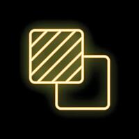 Neon yellow square overlapping a striped square on black background vector