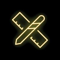 Neon style icon of crossed ruler and pen for design and drafting vector