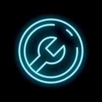 Neon wrench tool button icon glowing brightly vector