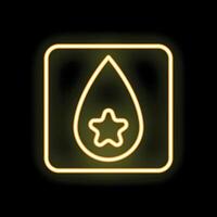 Yellow neon sign of water drop with star shape inside on a black background vector