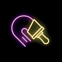 Neon sign of a hand holding a paint brush on a black background vector