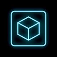 Neon glowing cube icon on black background vector