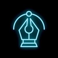 Neon icon of dip pen nib drawing curvy line on black background vector