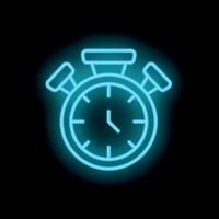 Blue neon alarm clock shining on black background vector