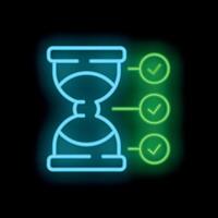 Neon icon of hourglass with check mark representing time management vector