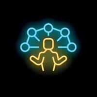 Businessman connecting dots with lines representing problem solving neon icon vector