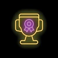 Neon sign representing trophy with badge awarding first position vector