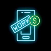 Neon sign of smartphone displaying work from home opportunity vector