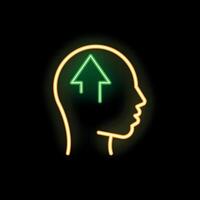 Neon head with arrow pointing up representing personal development vector