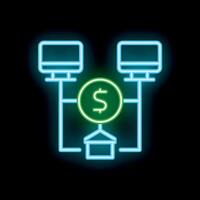 Neon green dollar sign connecting two computers in a network vector