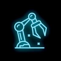 Neon robotic arm picking up object icon vector