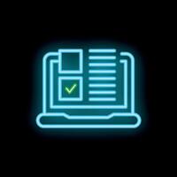 Neon online survey on laptop screen with checkbox and text fields vector