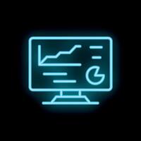 Neon style icon of computer screen displaying business analytics and data charts vector