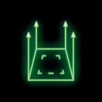 Neon green augmented reality floor with arrows pointing up on black background vector