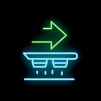 Neon green arrow pointing at fire sprinkler system on black background vector