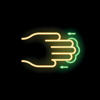 Neon glowing icon of hand pressing button with fingers vector