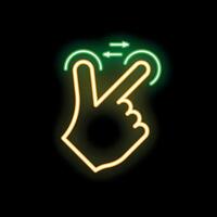Neon icon of hand making zoom gesture on touchscreen vector