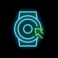 Neon smartwatch displaying cursor icon on black background vector
