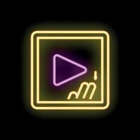 Neon sign showing hand pressing play button on screen vector