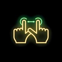 Two hands zooming in with two fingers on touch screen interface neon sign vector